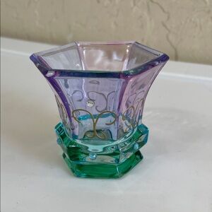 PartyLite Green and Purple Glass Candle Holder